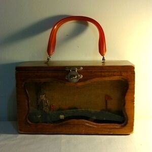Vintage Barse UNUSUAL Wood handbag Lucite Handle